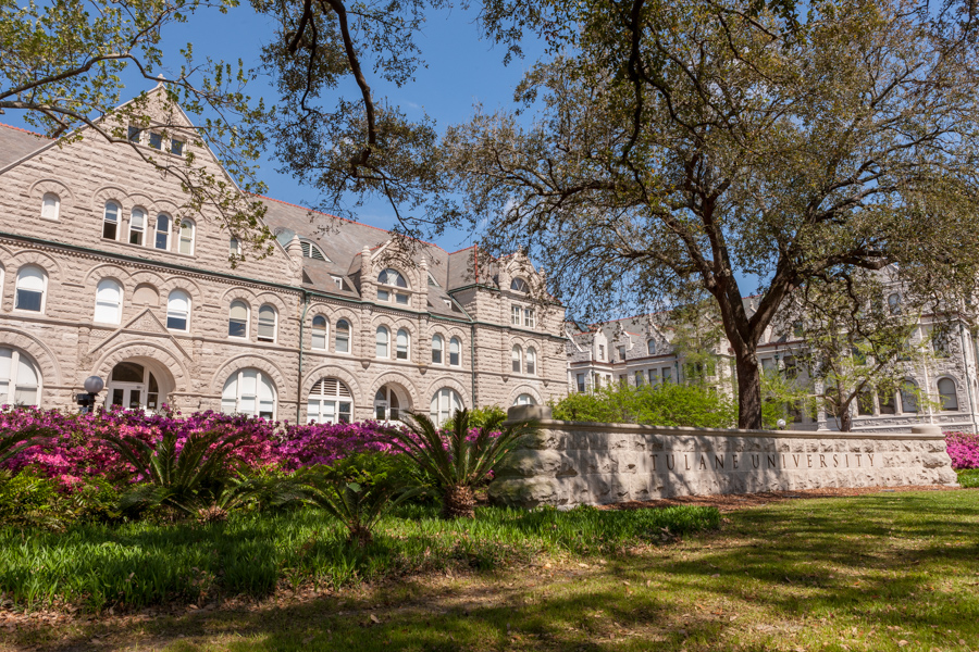 Front of Tulane University with Azaleas blooming